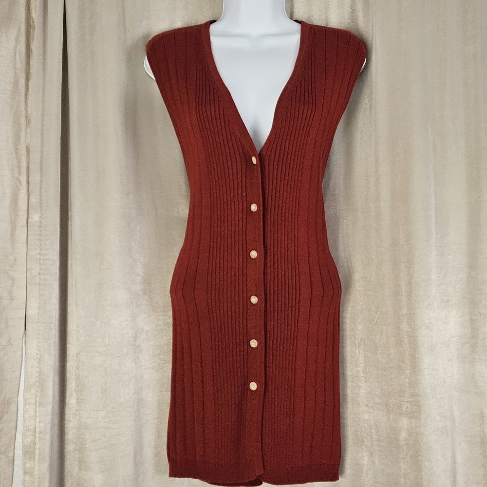 Talbots Red Cable Knit Button Down Vest Sweater D… - image 5